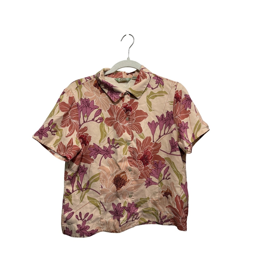 Tommy Bahama Womens Silk Floral Tropical Shirt‎ Pink Orange Large L